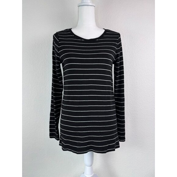 J. Jill womens small black striped long sleeve pima crew-neck tee casual stretch - Picture 1 of 6